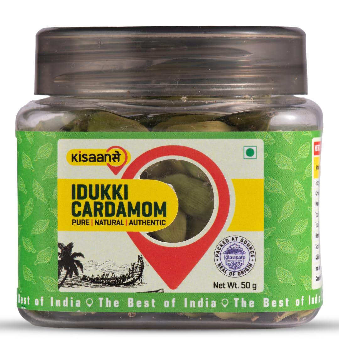 KisaanSay Idukki Cardamom 50 gm Bold Size (7 to 8 mm) | Bold Size | Pure Elaichi | Natural | Distinctive Flavour & Aroma | No Artificial Colors