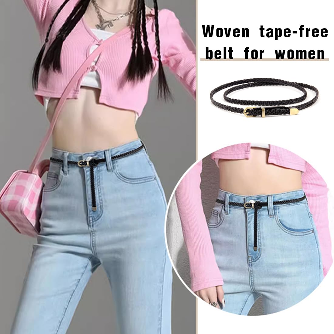 Cinture Sottili In Pelle Da Donna - Set 4 Pezzi Con Fibbia Dorata