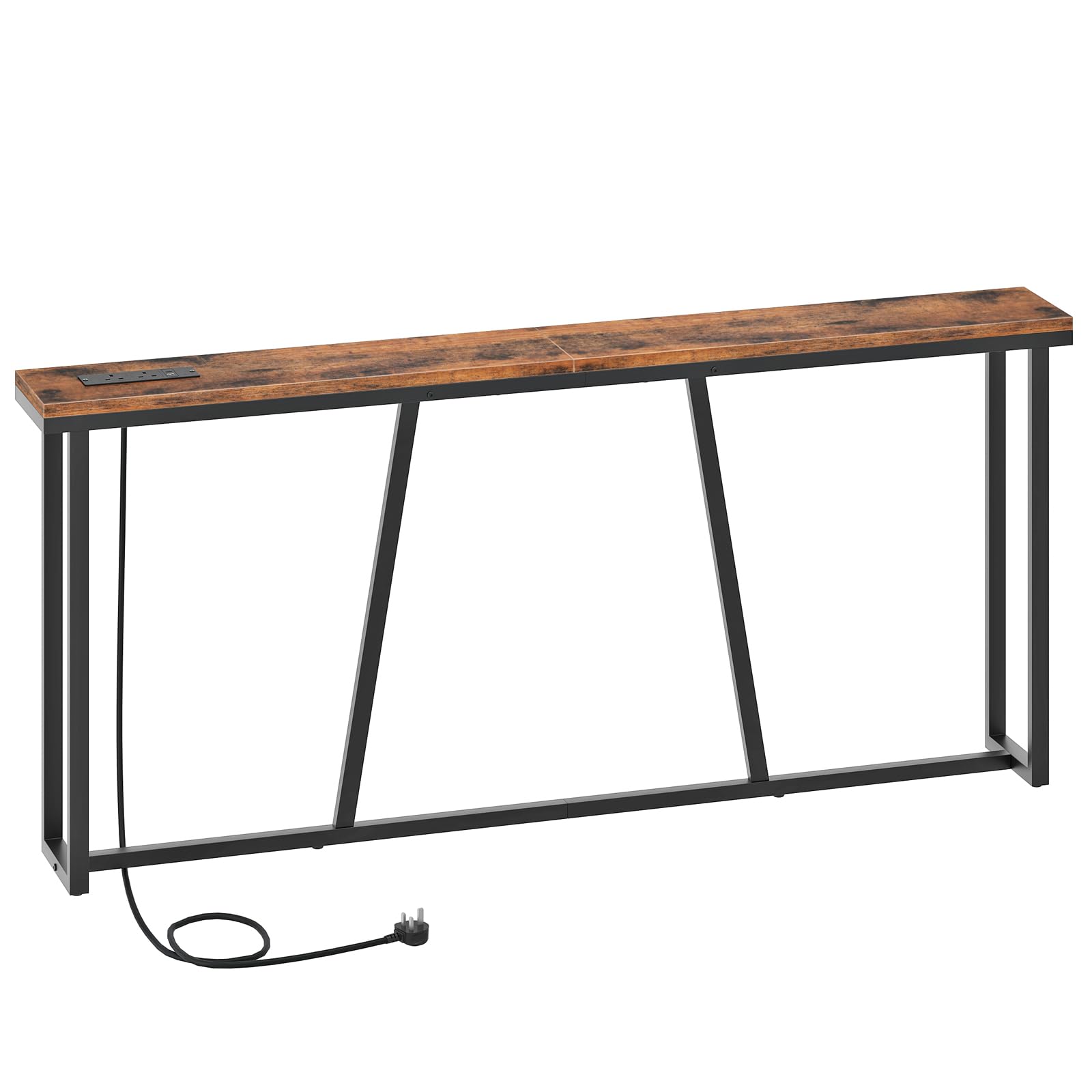 HOOBRO Console Table, 180 cm Slim Console Table with Charging Station, Long Behind Sofa Table, Narrow Hallway Table,for Hallway, Entryway, Living Room, Rustic Brown and Black EBF158KXG01