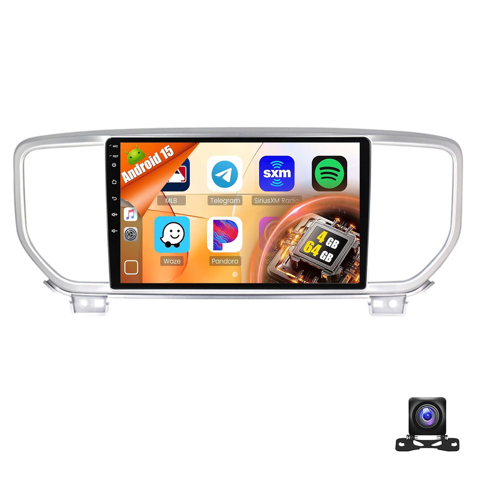 Android 15 Car Stereo Radio For K-ia KX5/Sportage 4 2016-2019 9 Inch IPS TouchScreen With Wireless Carplay Android Auto Mirror Link GPS Navigation Bluetooth WiFi FM SWC Backup Camer(Size:8Core 6+128G)