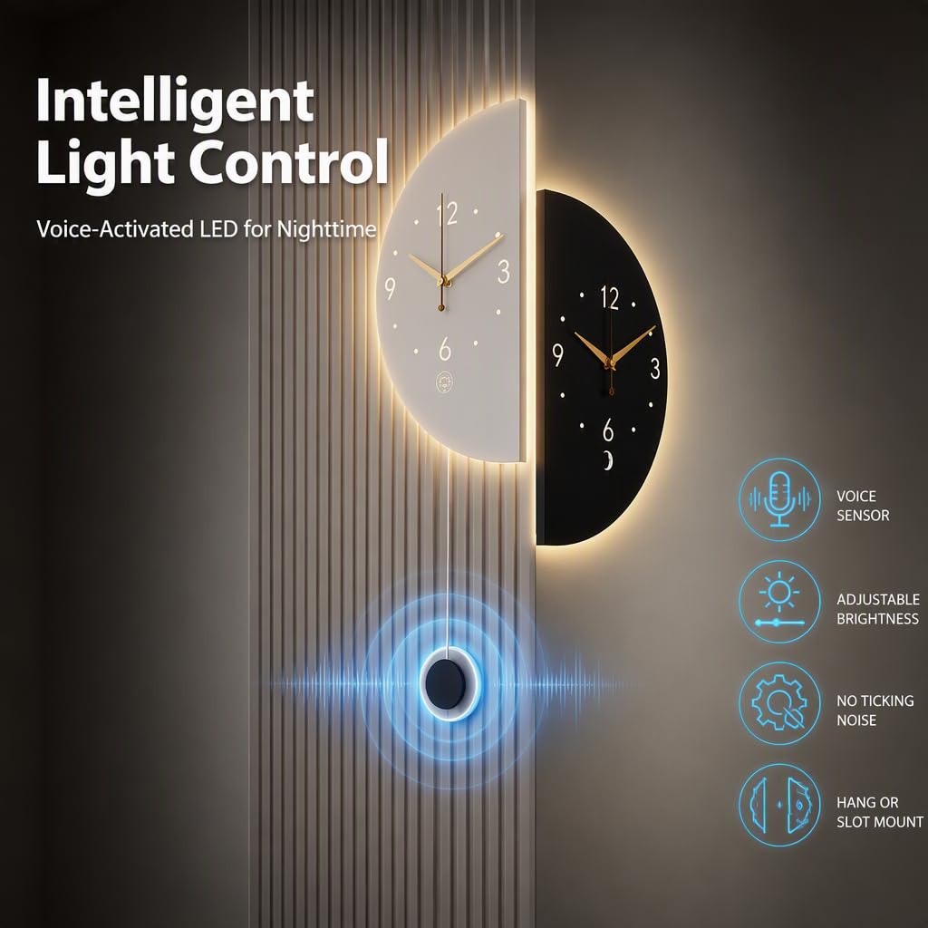 Orologio da Parete angolare con Luce, Orologio Luminoso bifacciale per Soggiorno, Camera da Letto e Ufficio. (7.3 * 14.2in)