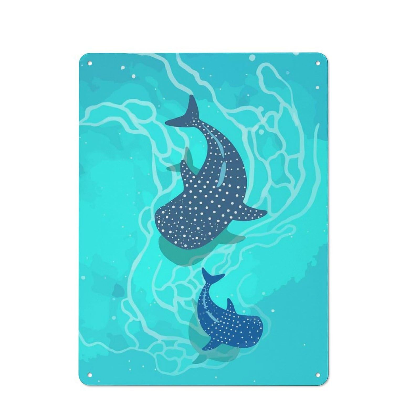 Junmoney Whale Shark Duo Tin Wall Plaque 40X30cm With For Man Cave Or Games Room, A Housewarming Gift For Leisure-Room Decor Enthusiasts