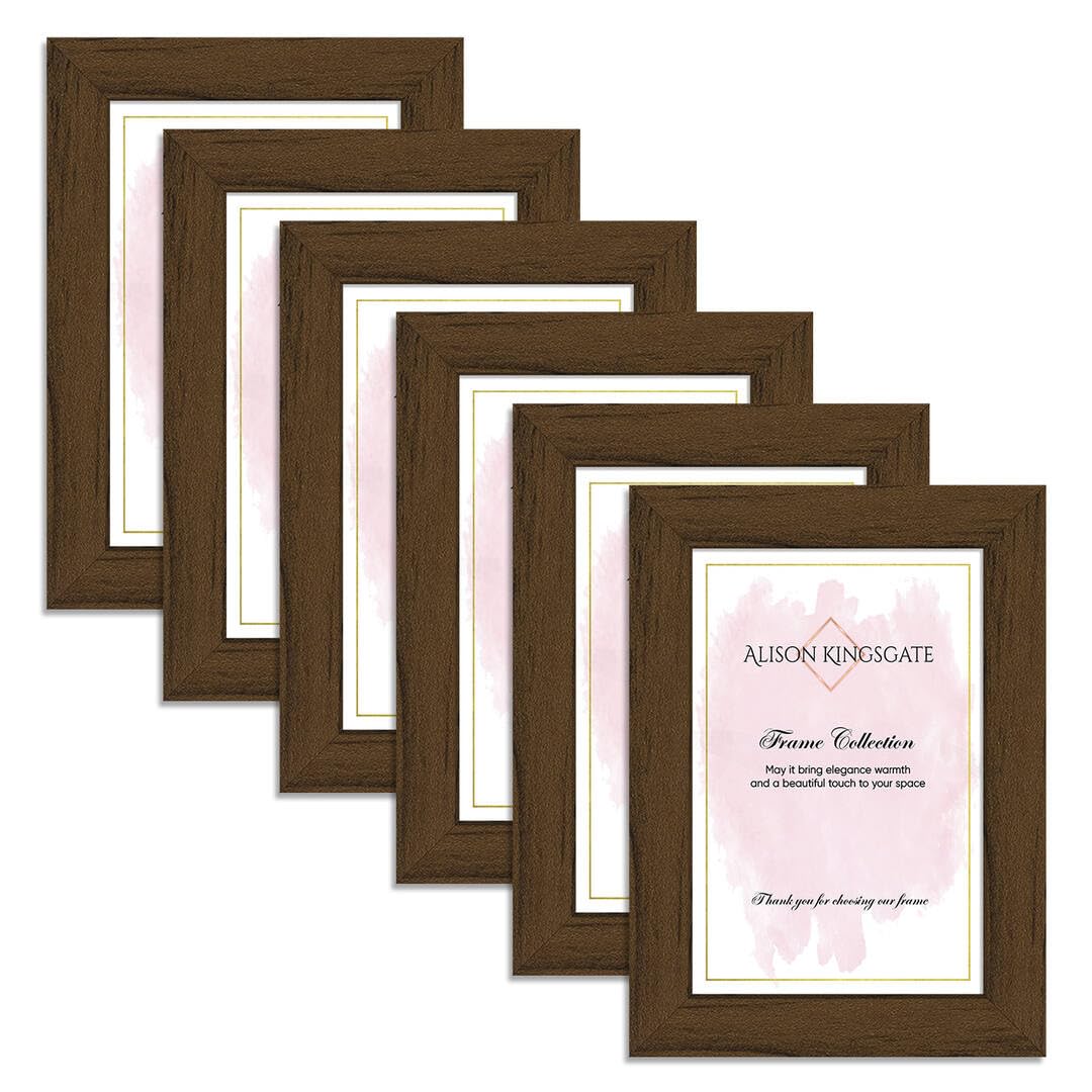 Alison Kingsgate Modern A4 Walnut 6 Pack Picture Frame - Engineered Wood Photo Frame with Shatterproof Perspex Front - Ideal for Posters, Certificates & Artwork