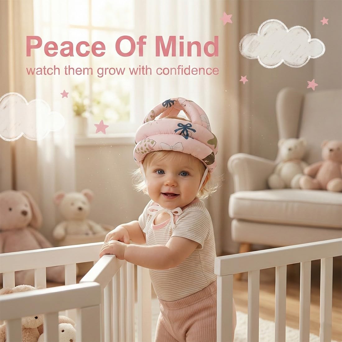 Caschetto Neonato Anticaduta Casco Primi Passi Protezione Testa Bambini 6 Mesi-6 Anni Rosa