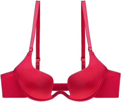 TOSOFT Women Sexy Push Up Bra Wedding Underwear Deep U Low Cut Backless Bralette Plunge Brassiere Invisible Bras Color Red, Size 75/34B