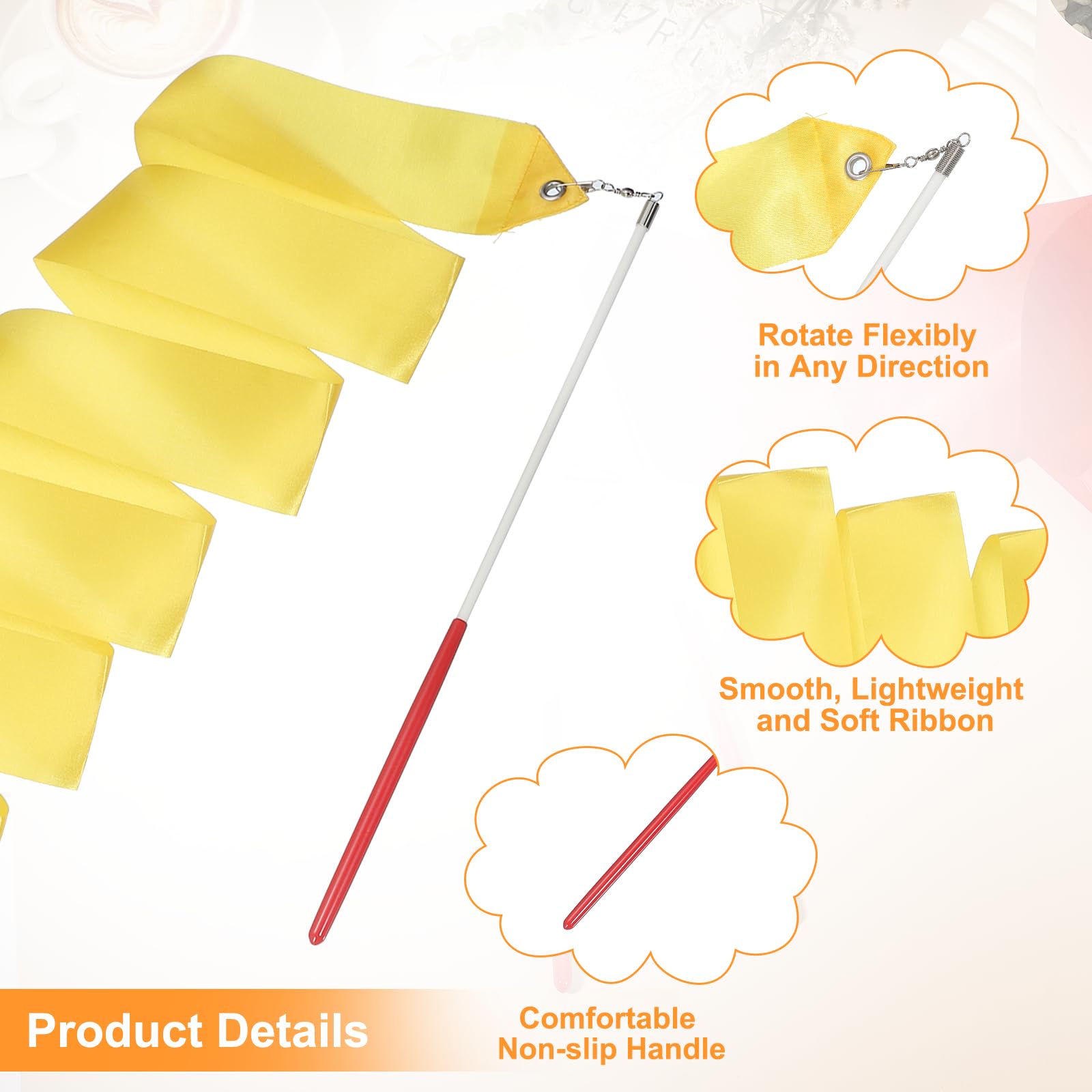 QUARKZMAN 2 Pcs Rubans De Danse Gymnastique Rythmique 78.7" Streamers pour Danseurs Baguette Tournoyante Jaune