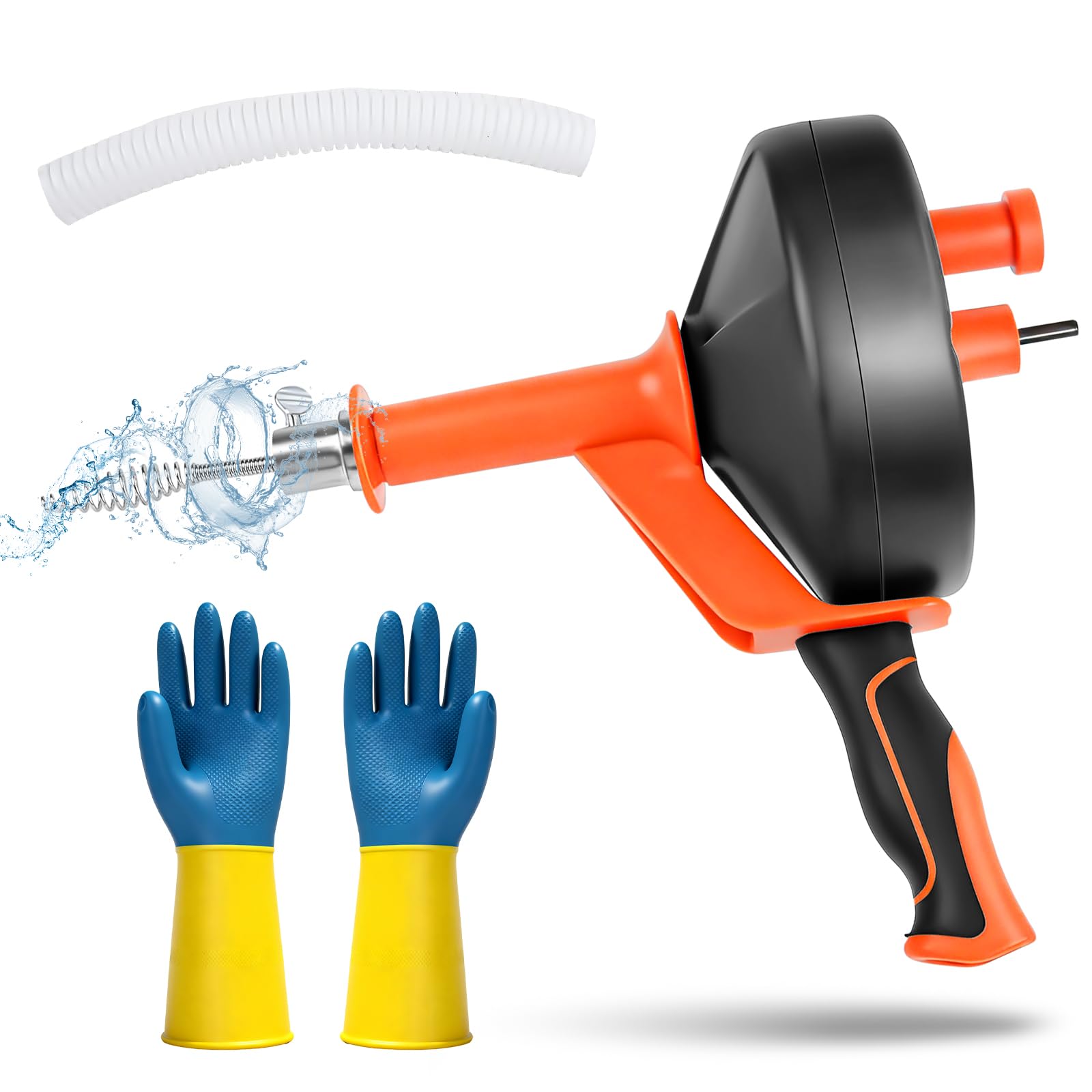 10 m Desatascador Tuberias Profesional- 10m, Desatascador Fregadero con Accesorio de Taladrar, Limpia Tuberias con Guantes - Manual & Eléctrico, Desatascador WC para Inodoros Baño Cocina