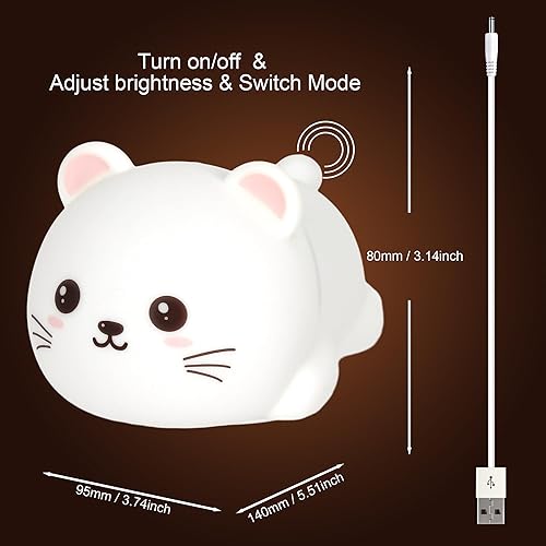 Miniatura 8 de ViLSOM Luz nocturna para niños, multicolor, linda lámpara recargable por USB, luz de cuarto de bebé, control de grifo, luz nocturna de gato de