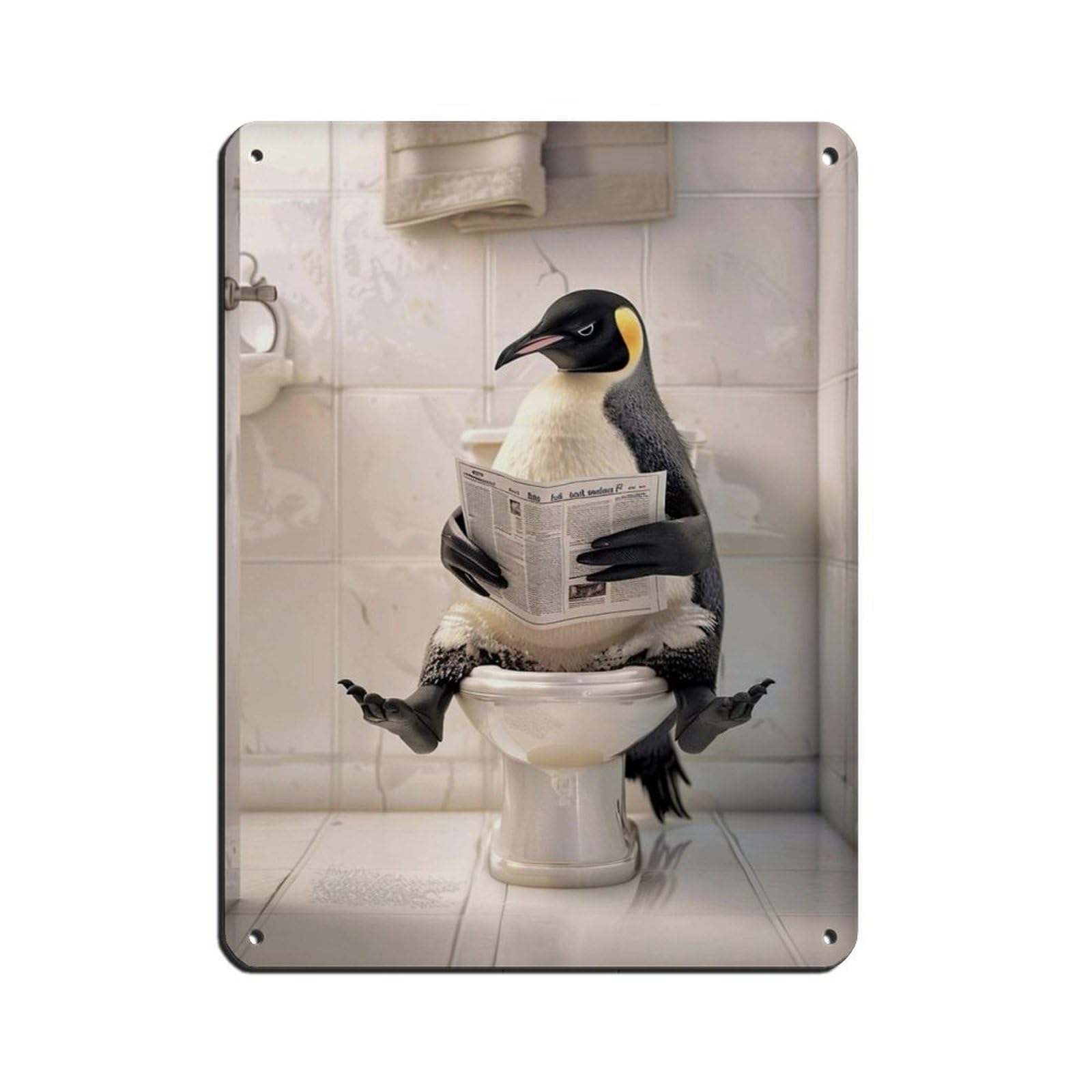 Penguin Sitting on The Toilet Reading A Newspaper (7) Tin Sign Vintage Metal Pub Club Cafe Bar Home Wall Art Decoration Poster Retro 12x16inch(30x40cm)