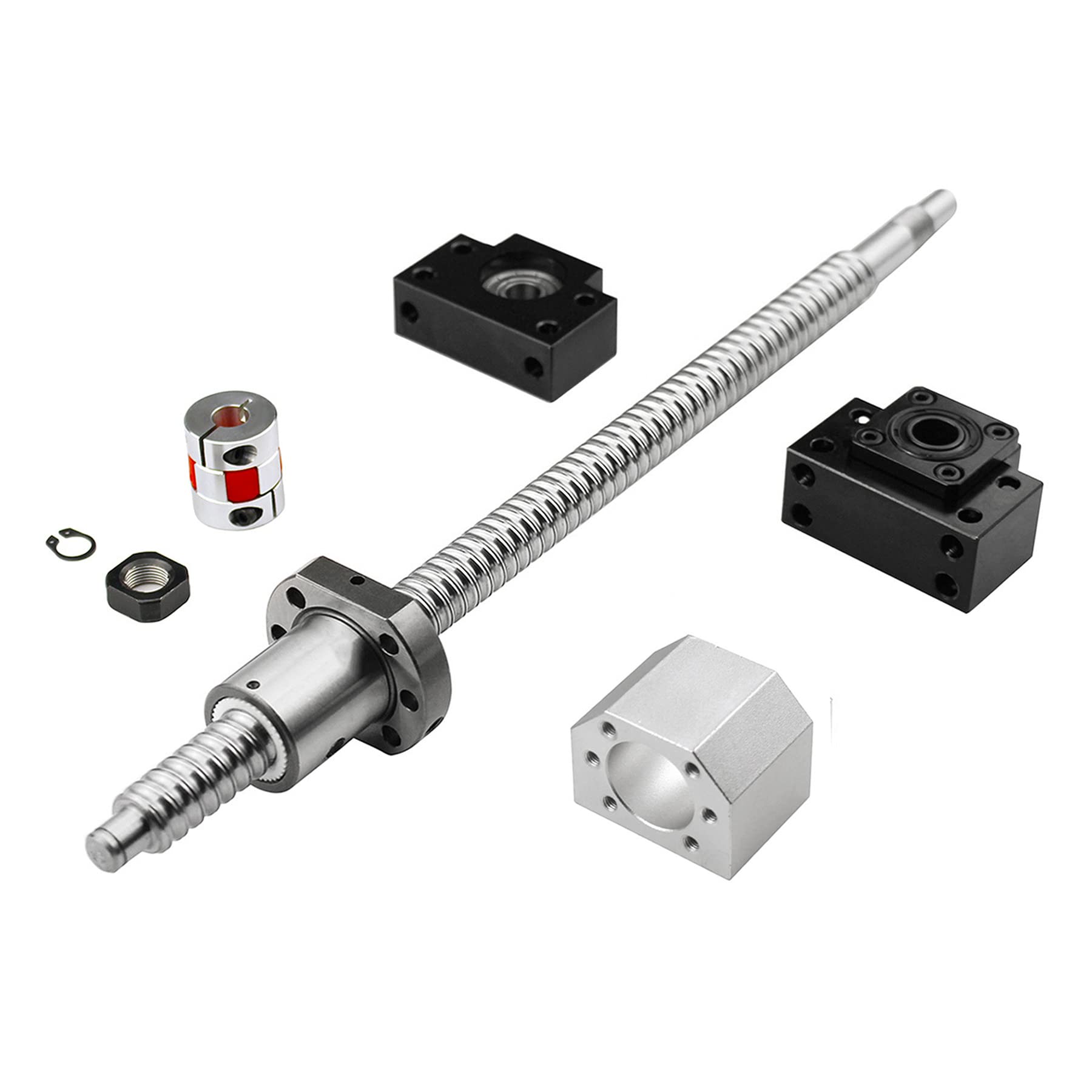 CNCMANS Kit SFU1605/RM1605 SFU1605-L1000 mm (39,37 in) - Vis filetée à billes + écrou 1605 + support BK/ BF12 + boîtier d'écrou + raccord 6,35 x 10 mm - Pièces CNC