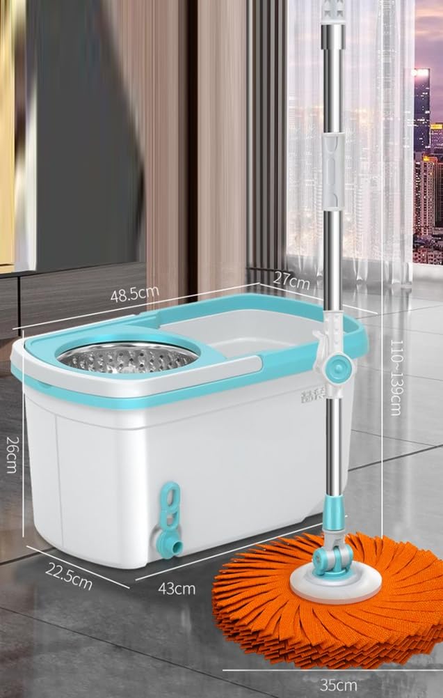 Juego de fregona giratoria y Cubo, Limpiador de Suelos de Microfibra 2 en 1 para Uso en seco y húmedo, escurrido sin Necesidad de Usar Las Manos, Almohadilla autolimpiante, frego