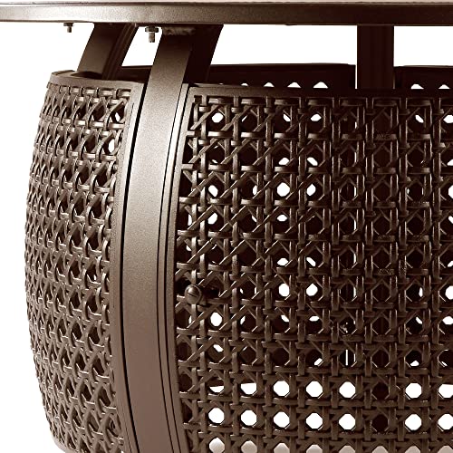 Image of Oakland Living Round 44 in. x 44 in. Aluminum Propane Fire Pit Table with Glass Beads, Two Covers, Lid, 57,000 BTUs in Brown Finish