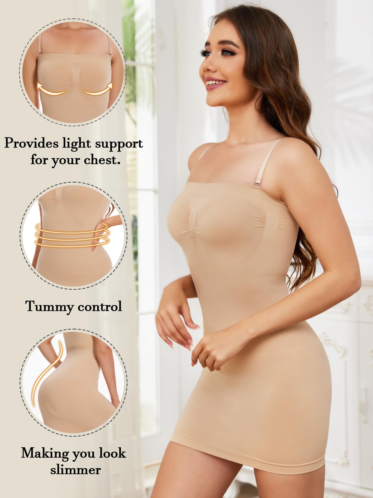 SLIMBELLE Vestito Modellante Donna Sottoveste modellante per il controllo della pancia Sottogonna modellante leggera Sottogonne Abito tubolare senza cuciture (tracolla bonus)