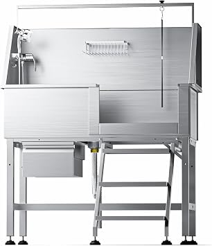 46" Dog Washing Station, Leak-Proof 304 Stainless Steel Dog Bathtub with Non-Slip Removable Left Stair & Storage Drawer, Elevated Pet Wash Station for Large Dogs, Indoor & Outdoor Use Right Stair