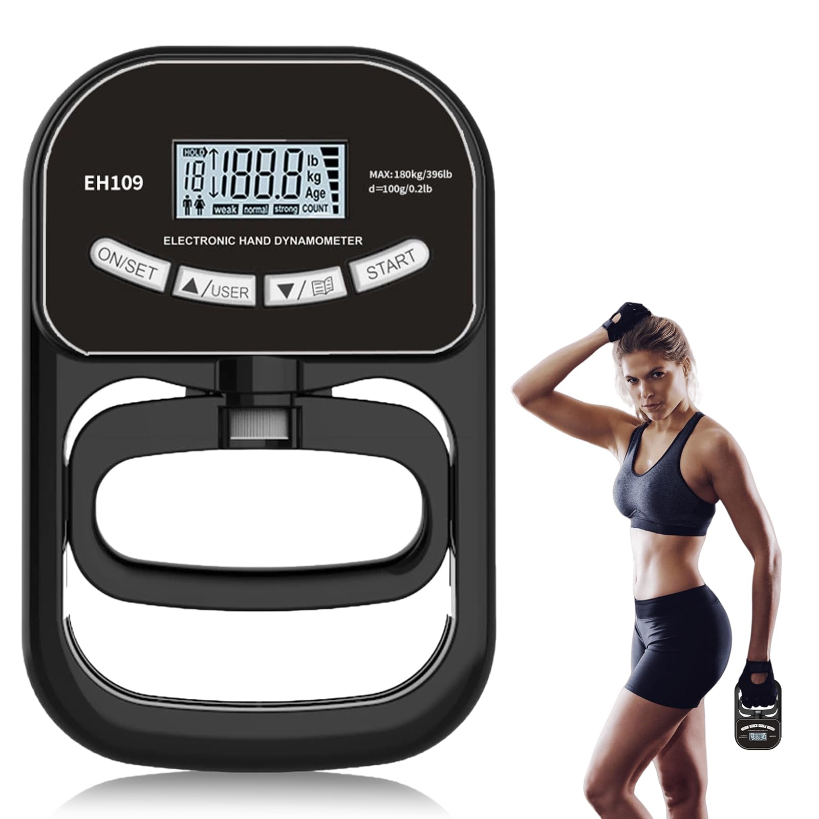 Powermètre numérique portatif, 180 kg, dynamomètre manuel avec câble de charge USB, intelligent et sensible, entraînement de force de préhension électronique, grand écran LED (encre)