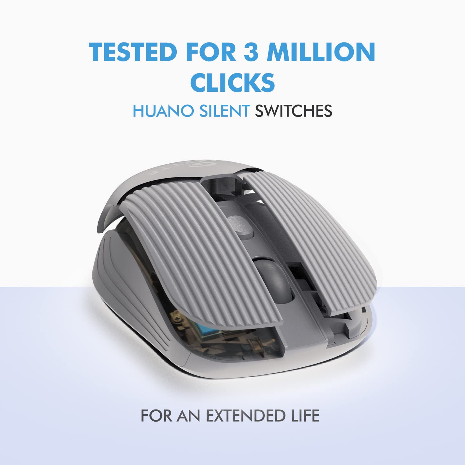 Amkette Hush Pro Acura 2.4 Ghz Silent Switch Wireless Mouse with Ergonomic Design, High Precision 3 DPI Settings, Smart Auto Sleep Function and Mouse On/Off Switch (Grey)