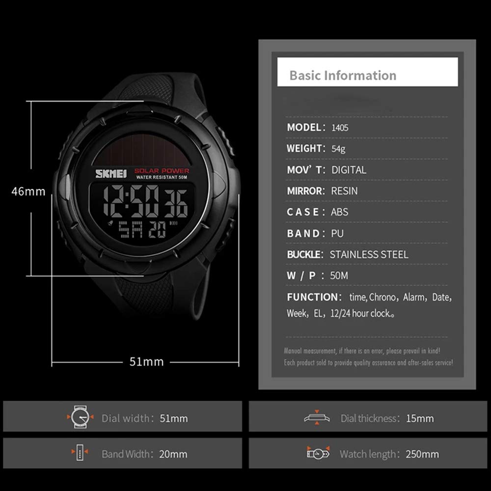 MASTOP Reloj deportivo digital militar para hombre, luz trasera LED, alarma, cronómetro, resistente al agua, 50 m, resistente al agua, para hombre