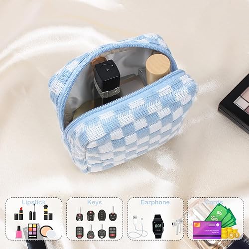 Miniatura 3 de FFpaw Bolsa de maquillaje de 2 piezas, bolsa grande de cosméticos a cuadros, bolsa de aseo de viaje, bolsa organizadora de cosméticos, estuche de