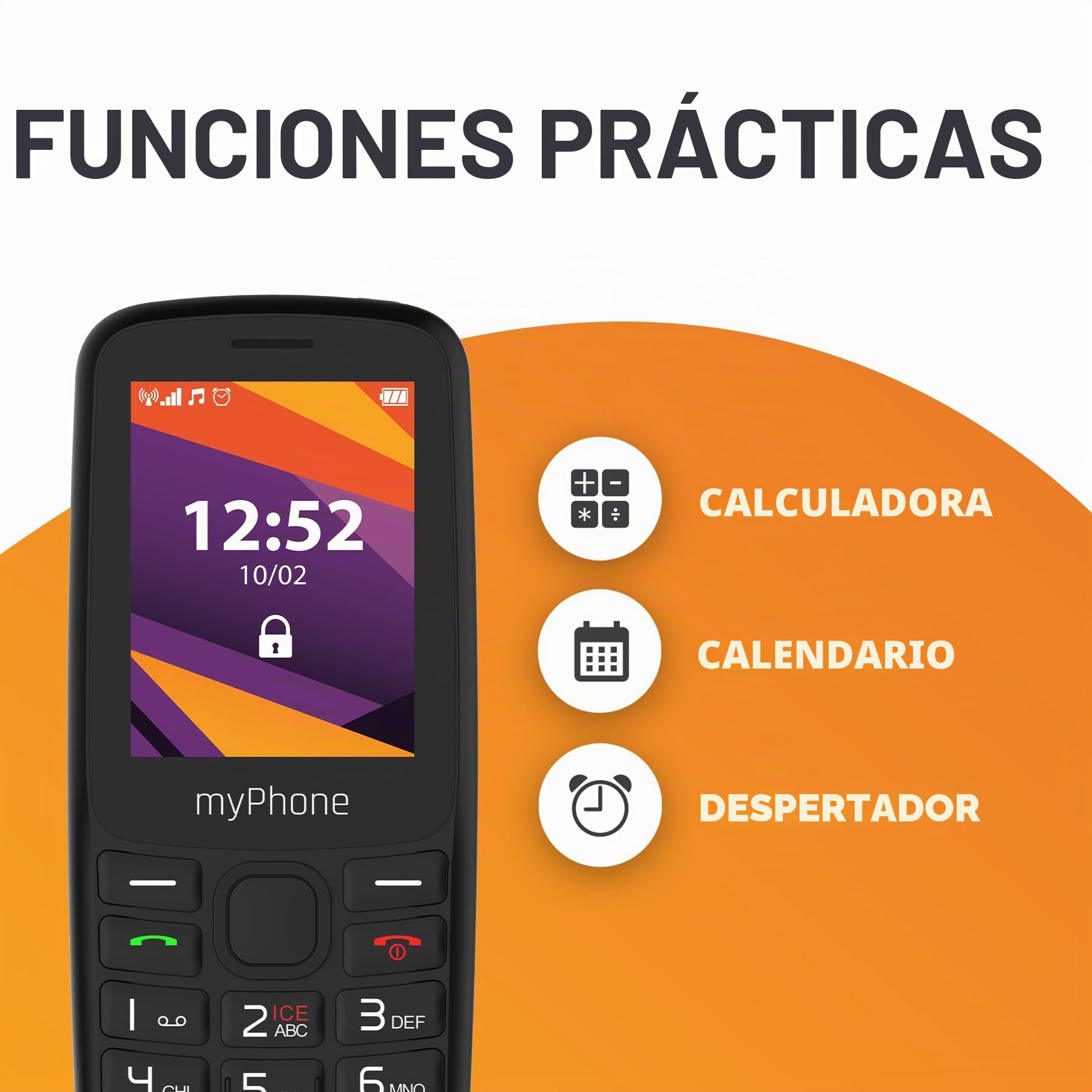 myPhone 6410 LTE teléfono móvil para Mayores sin Contrato, móvil 4G con Teclas Grandes, Pantalla 2,4", Dual SIM, Radio FM, Linterna, batería de Larga duración