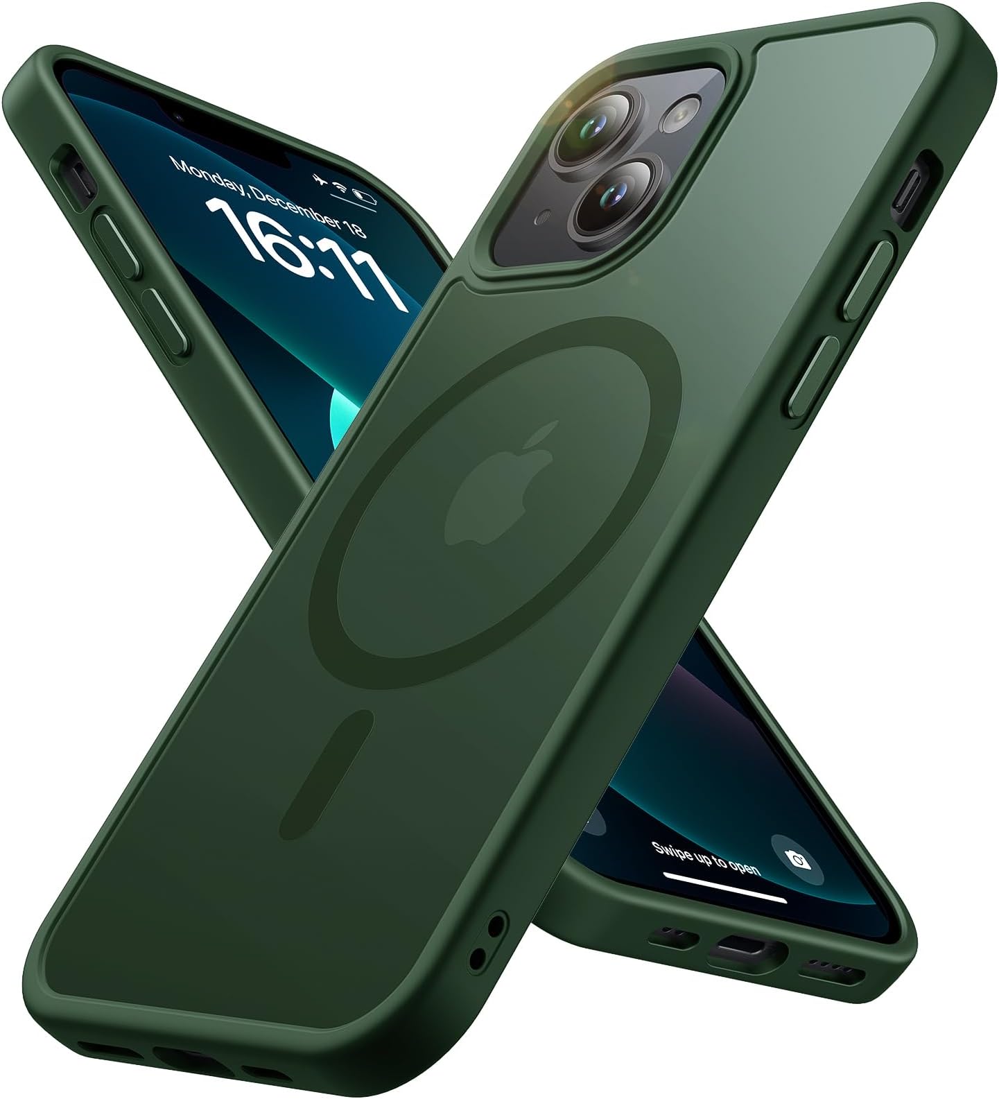 Magnetic for iPhone 13/14 Case, Military Grade Drop Protection, Compatible with MagSafe, Shockproof Anti-Fingerprint Translucent Phone Protective Cover for iPhone 13/14 (6.1"), Midnight Green