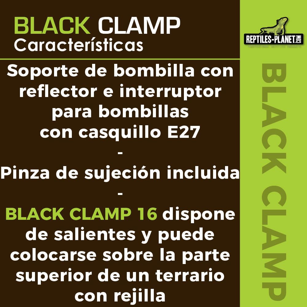 Reptiles Planet Black Clamp 14 - Soporte de Bombilla con Pinza para terrario (14 cm de diámetro, 16 cm)