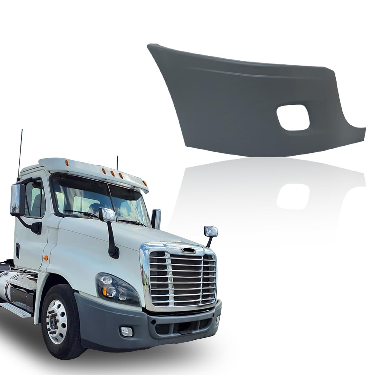 Photo 1 of Right Bumper End Cap Compatible with 2008-2017 Freightliner Cascadia Bumper Cover End Corner Extension With Fog Light Holes