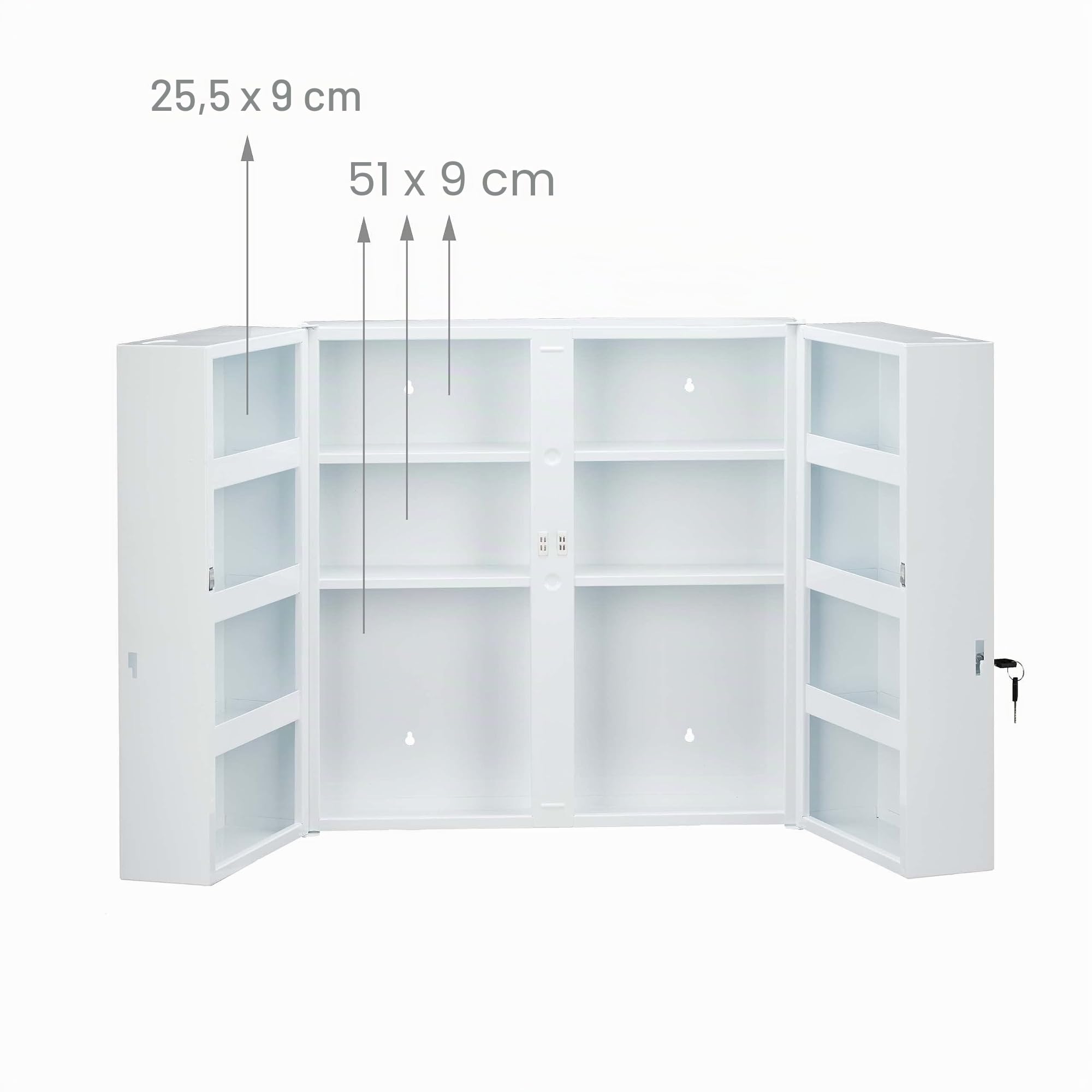 Relaxdays Armario Botiquín Extragrande con Cerradura, 11 Compartimentos, Acero, 53,5x53x19 cm, 2 Puertas, Blanco y Rojo