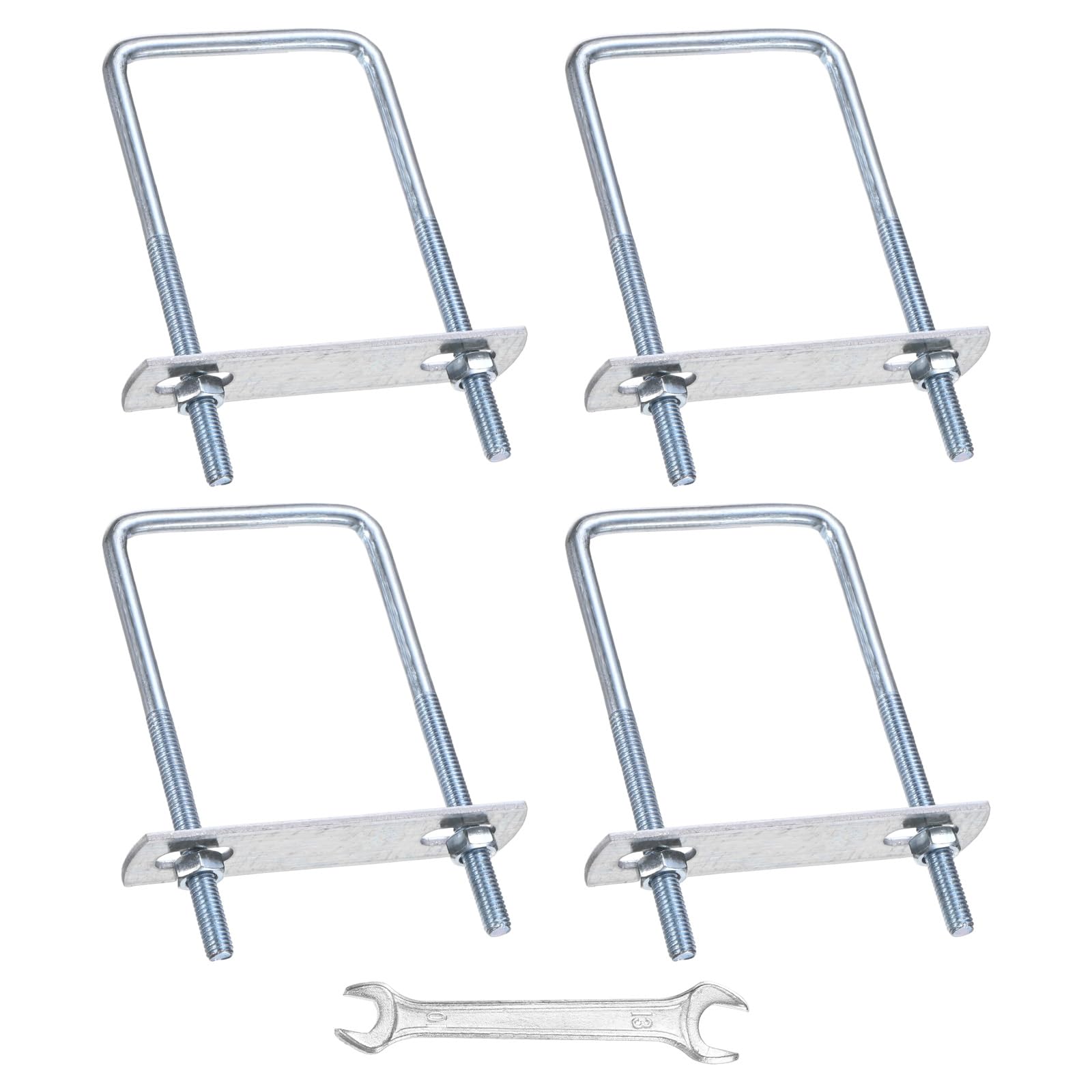 M METERXITY Square U-Bolts Kit (M8x50x100mm, Silver) 4Set Square U Shaped Bolts Carbon Steel with Frame Plates & Nuts & Washers & Wrench, Apply to Ski/Board/Sailboat/Trailer