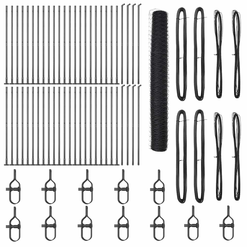 Fence Post Grey 100 x 1.2m Steel PVC 36mm Mesh Rectangle Garden Fence Kit Outdoor Security Barrier Corrosion Resistant Weatherproof for Yards Terraces