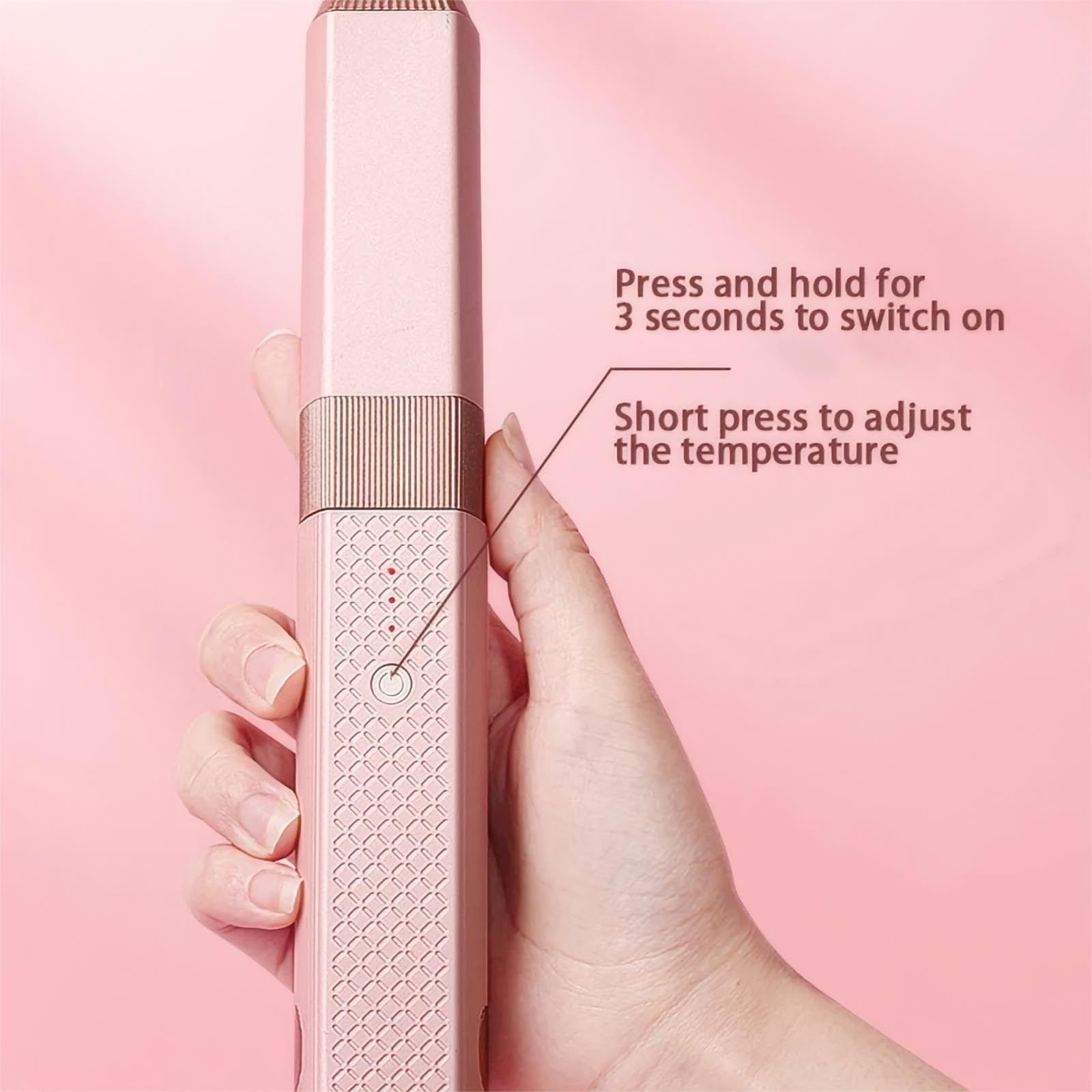 Plancha de pelo inalámbrica, mini plancha y rizador de cerámica portátil 2 en 1, alisador de viaje recargable USB-C, bloquea la humedad y el brillo, 3 niveles ajustables (rosa) 5