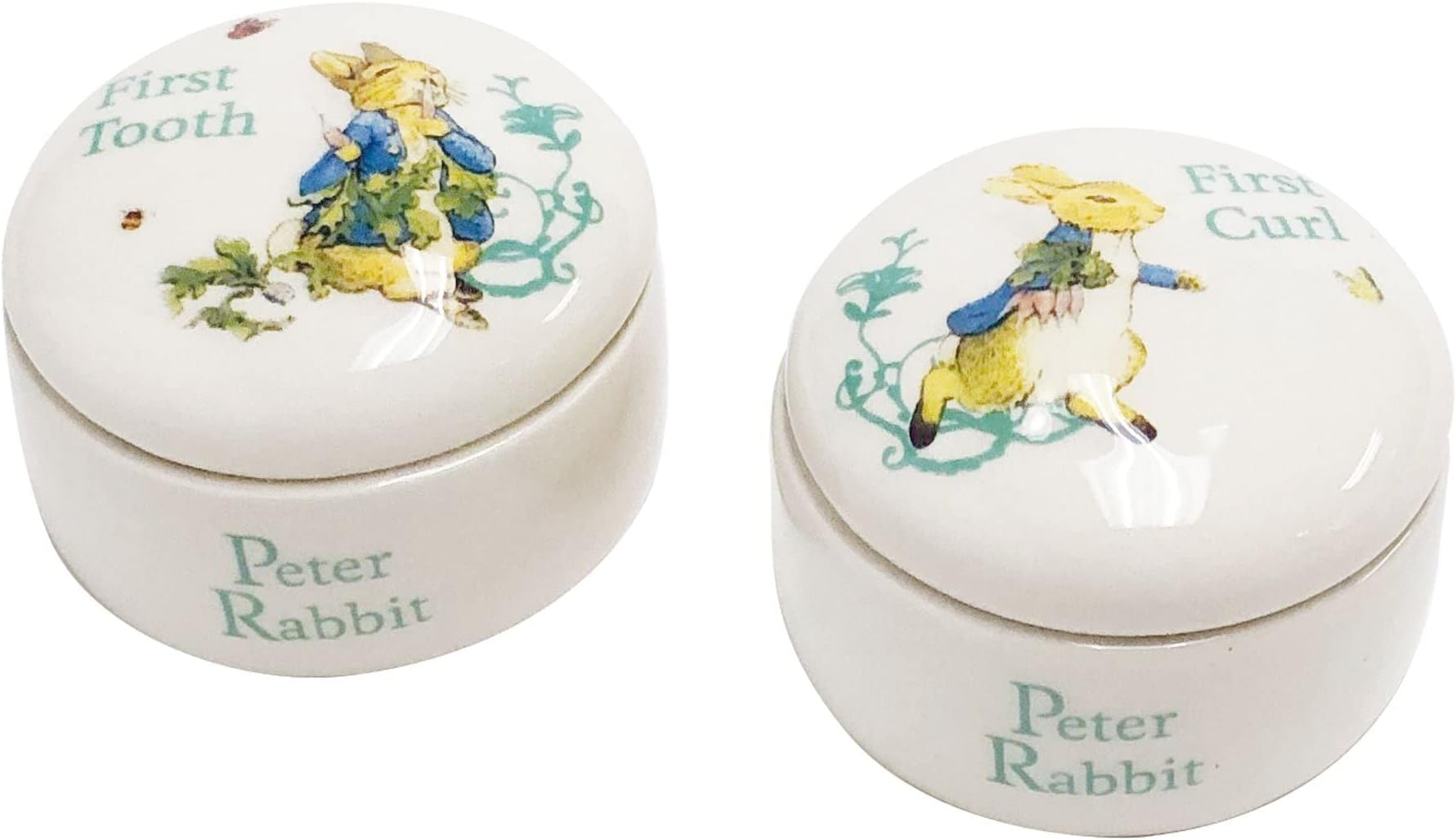EnescoBeatrix Potter Peter Rabbit Tooth and Curl Boxes Baby Nursery Keepsake Set, 1.26 Inch, White