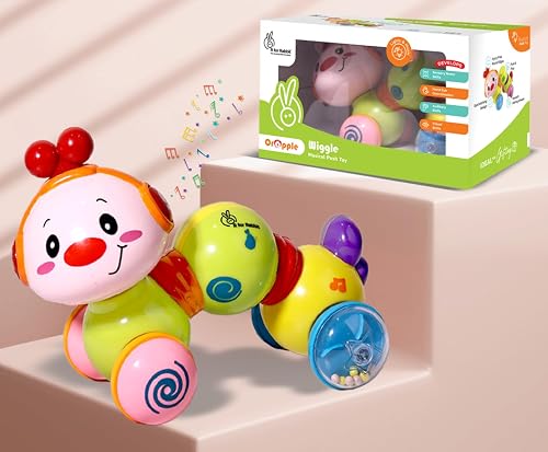 R for Rabbit Orapple Wiggle Push and Play Cute Rotating Head Mini Crawling Caterpillar Toy for 1+ Year Kids with Music & Light | Non-Toxic BPA Free Baby Skills Development Musical Toys (Yellow Multi)