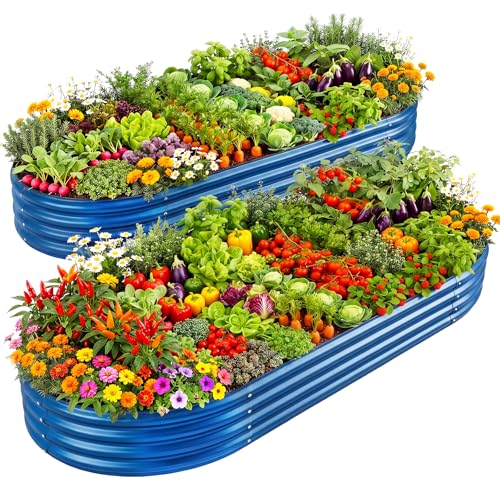 Image of Land Guard 2Pcs 8ft Galvanized Steel Raised Garden Bed, 8 x 4 x 1 ft Large Metal Raised Planter Beds, Raised Garden Bed for Vegetables, Blue