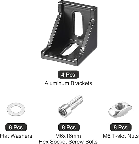 Miniatura 3 de uxcell Juego de 4 kits de refuerzo de soporte de esquina interior, conector de ángulo 4040 de 1.496 x 1.496 x 1.378in para perfil de aluminio de la