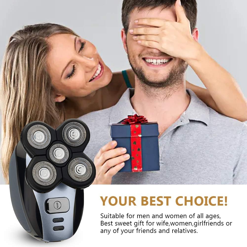 Electric Shaver for Men Electric Razor Bald Head Shaver Rotary Cordless Hair Clippers Nose Hair Trimmer Waterproof USB Rechargeable Razor Head Shaver-Silver