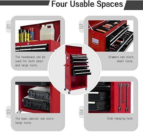 Miniatura 4 de Kirmoasl - Cofre de herramientas con ruedas de 13 cajones, baúl de herramientas grande con ruedas, 2 en 1 baúl de herramientas desmontables,