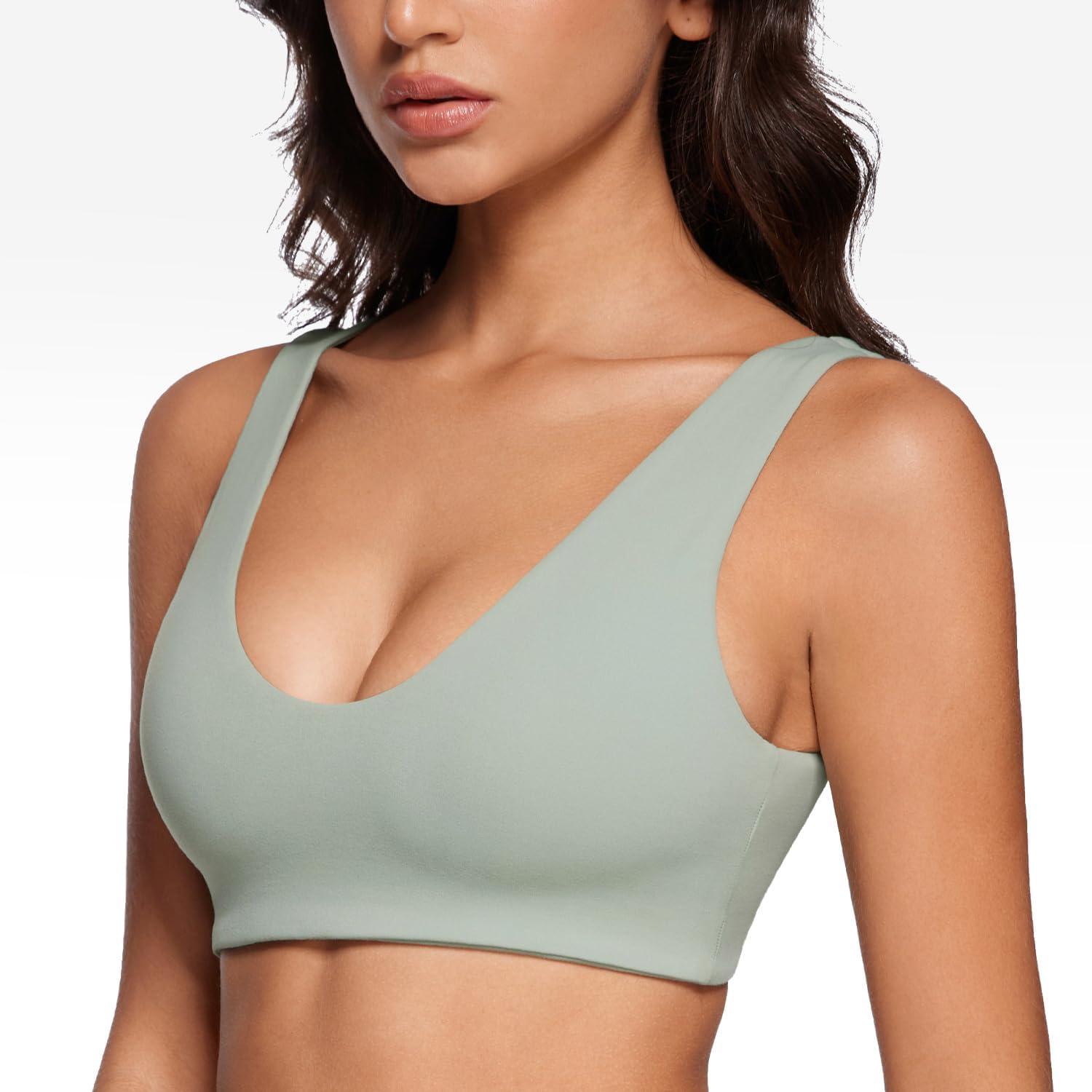 Womens U-Neck Sports Bra Padded U Back Medium Impact Fitness Yoga Bar Workout Crop Top with Built in Bra - Image 2