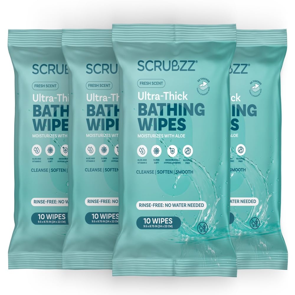 Extra Large Bath Wipes for Adults No Rinse - 40 Disposable Body Cleansing Cloths for Men Women Elderly