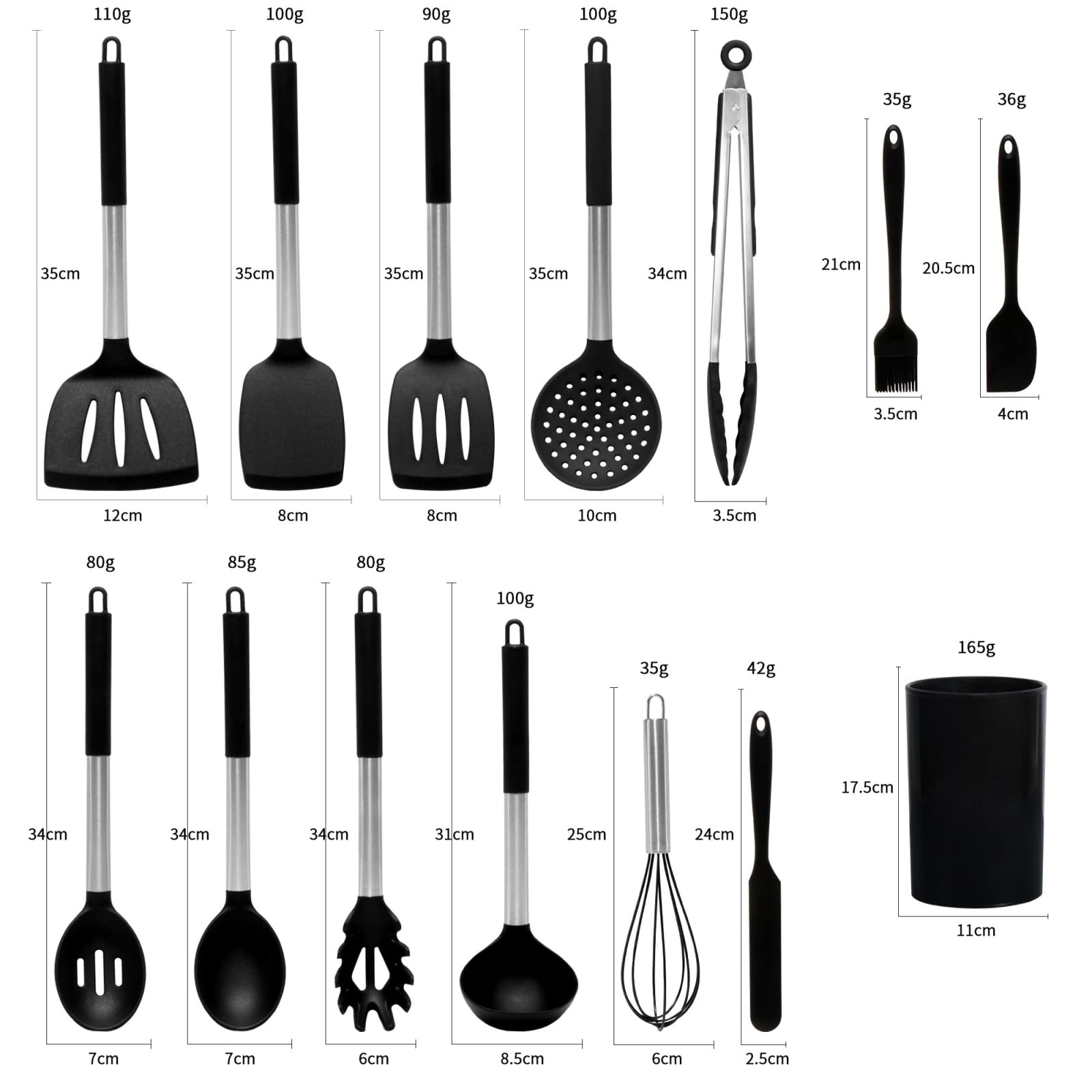 Kochutensilien-Set, schwarz, antihaftbeschichtet, Silikon, Küchenutensilien-Set, Edelstahlgriff, Küchenwerkzeug-Set, 12-teilig, rot