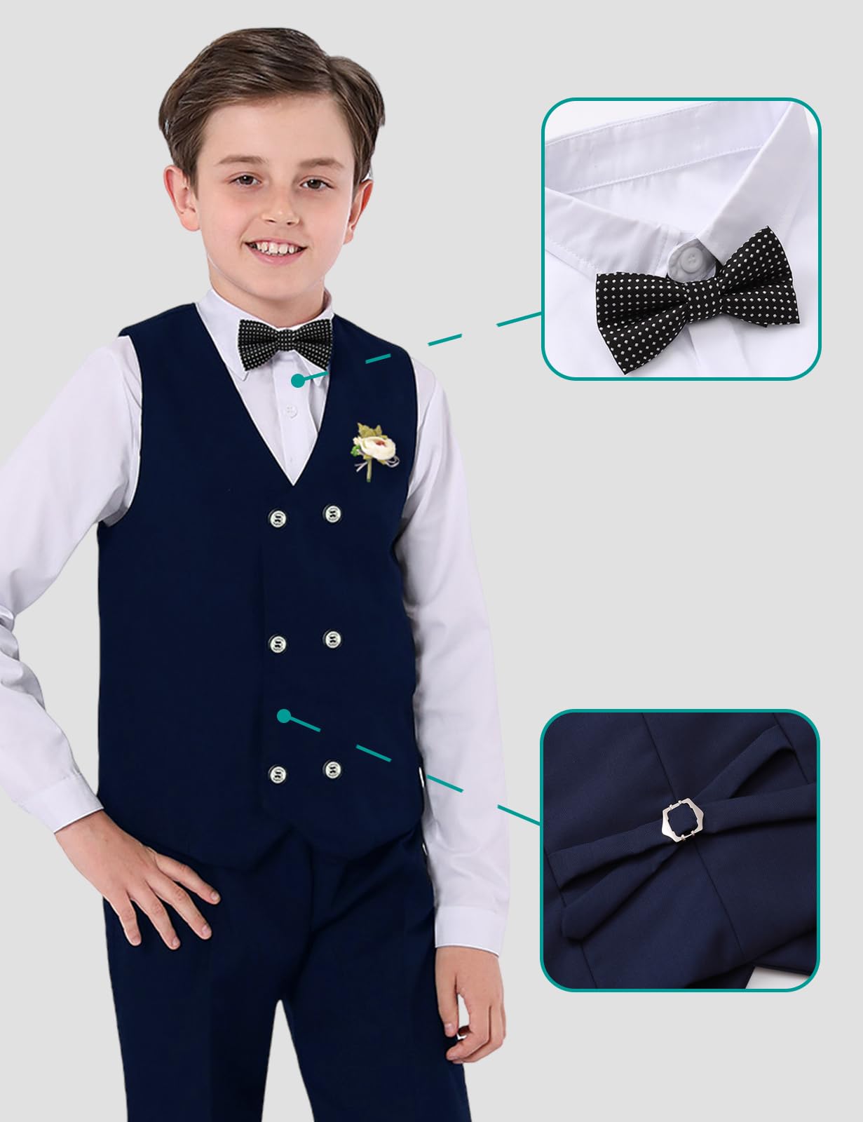 Mintgreen Jungen Anzug-Set Kinder Hochzeitsweste Hemd Hose Fliege 122-164