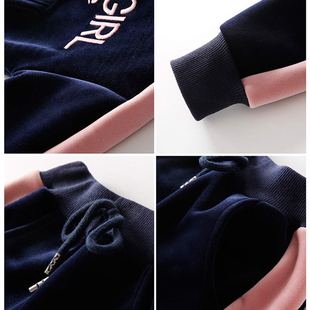 Conjunto Sudadera con Capucha y Pantalones para Niñas Ropa Deportiva Engrosamiento Chándal Terciopelo Dorado para 4-14 Años