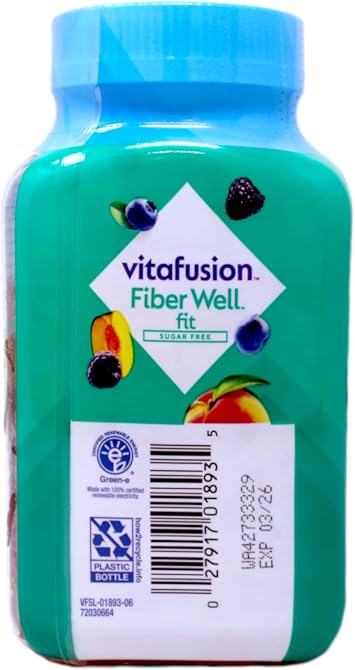 Vitafusion Fiber Well Fit Sugar Free Supplement Gummies, Berry & Peach Flavors, 90 ct (Pack of 2)