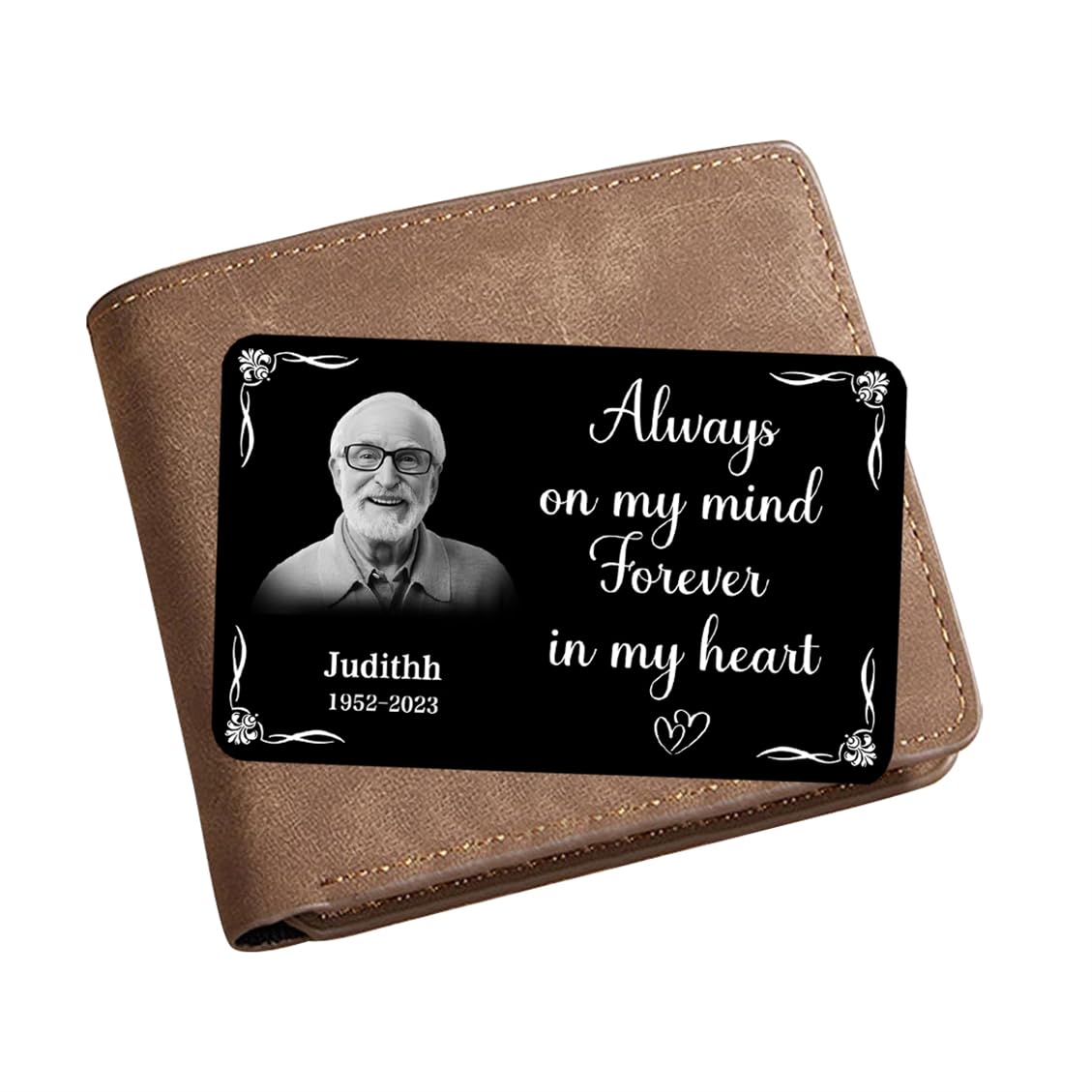 Smallduuck Personalized Photo Memorial Wallet Card Inserts Custom in Loving Memory Wallet Card Always On My Mind Forever in My Heart Cards Sympathy Wallets Cards Gift for Loss of Loved One,10