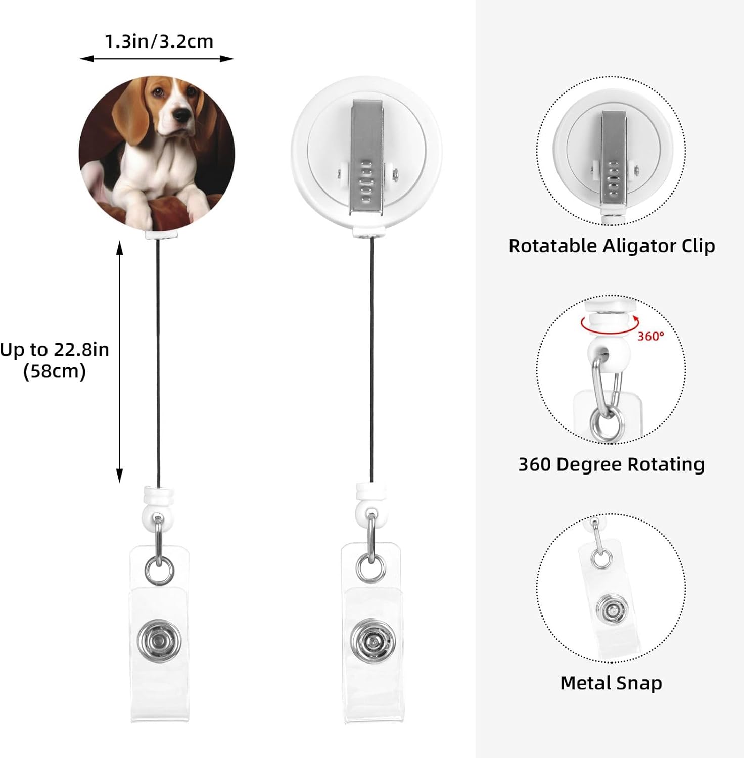 Badge Reels Retractable with Alligator Clip Keychain Id Badge Holder Lovely Pet Dog Beagle Id Name Card Holders for Office Worker Doctor Nurse image 4