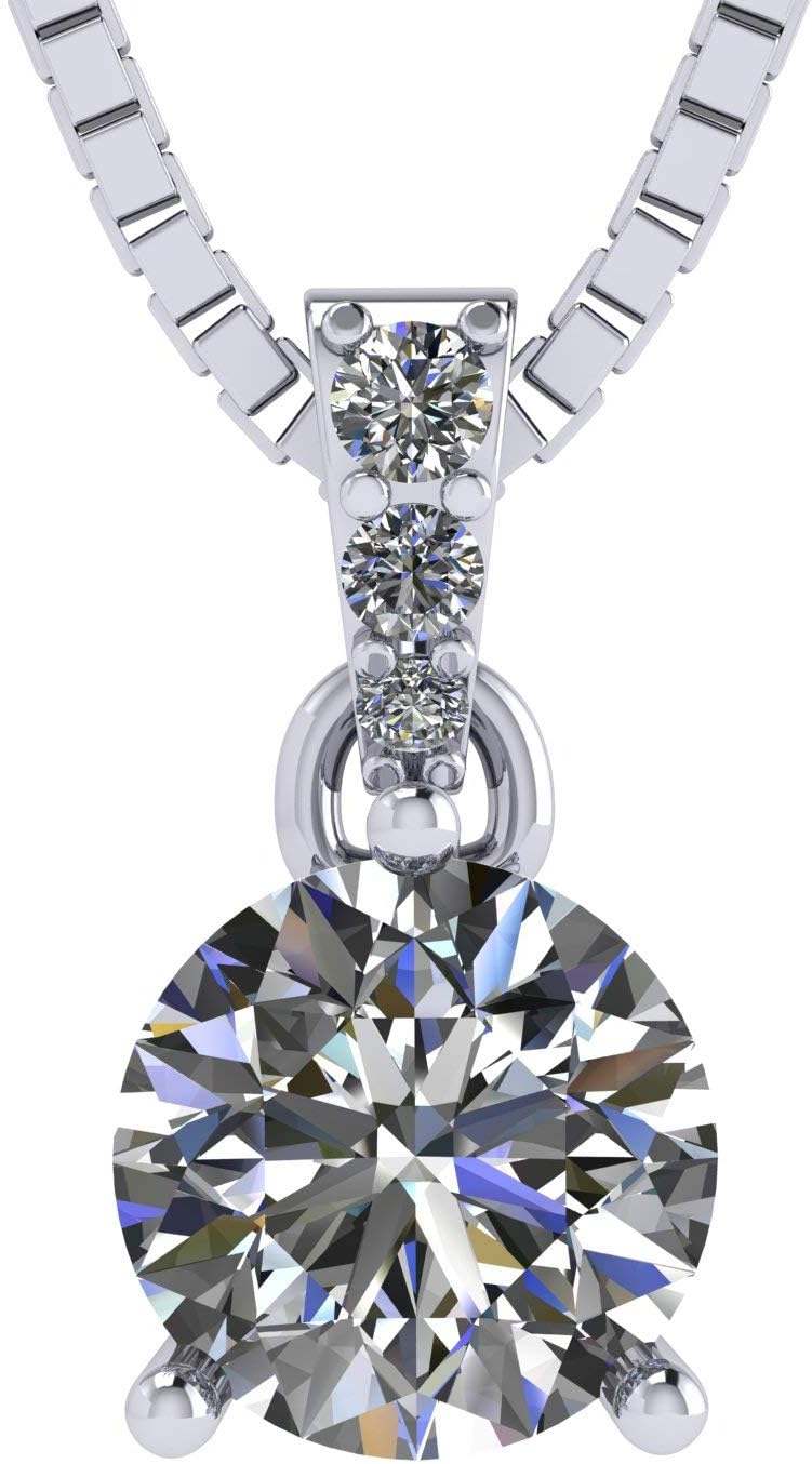 3 Prong Round Solitaire Simulated Diamond Necklace in Solid 925 Sterling Silver with Pure Brilliance Zirconia