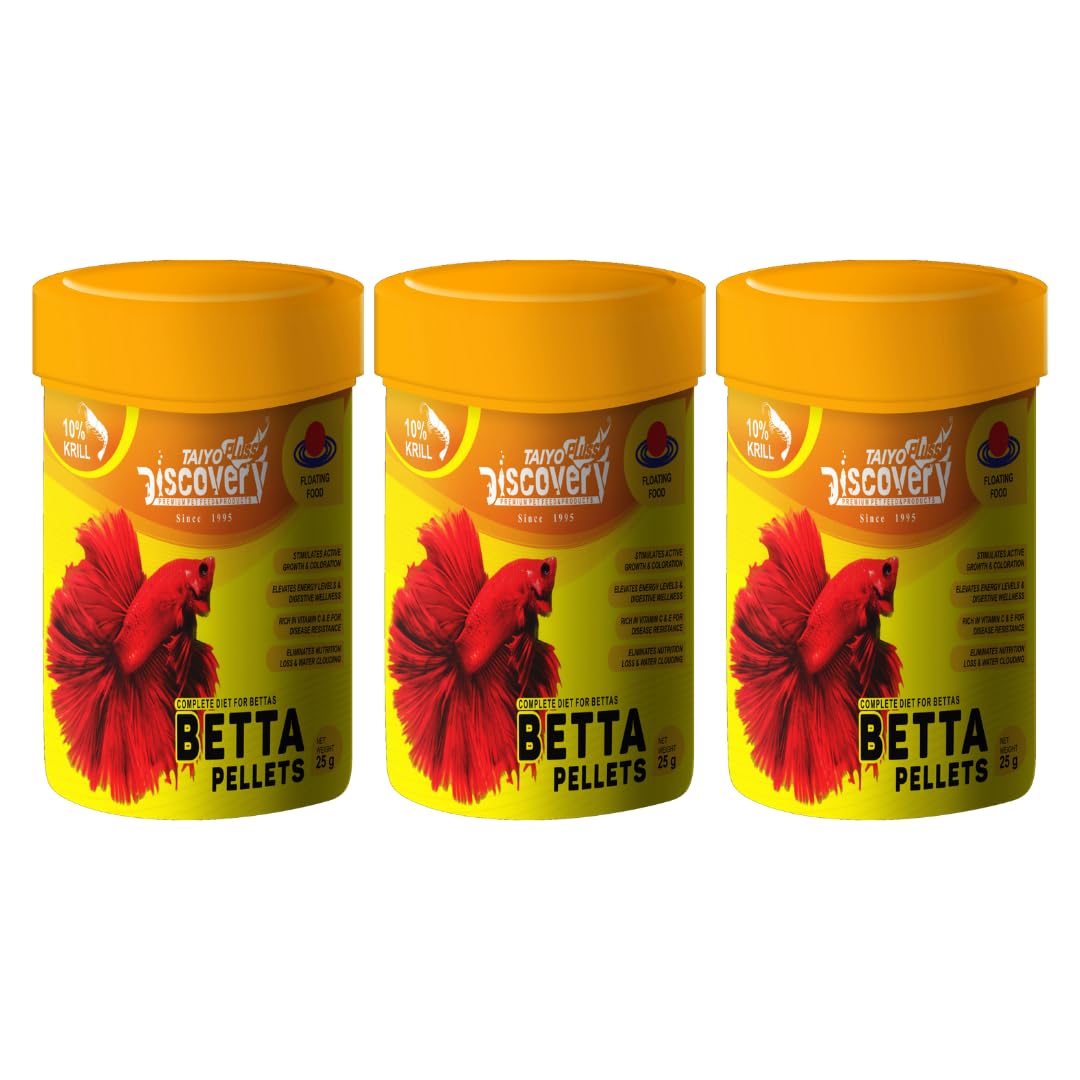 Taiyo Pluss Discovery® Betta Pellets - 25 g (Pack of 3) | Complete Diet for Bettas | Floating Food for Crown Tail, Long Fin, Big Eared, Koi Fighters, Siamese Fighters (B0CYC2NV48) Amazon Price History, Amazon Price Tracker