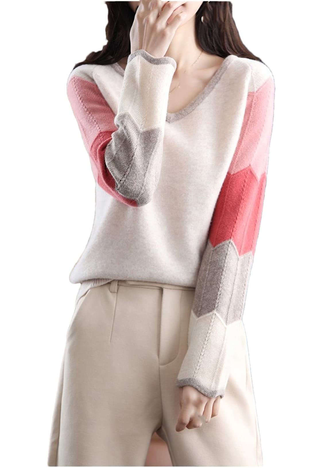 Maglione da donna primavera e autunno con cuciture a V maglione allentato maglieria caldo pullover
