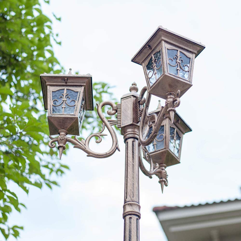 Luces de calle al aire libre LED 3 * Lámparas Villa Retro Luz impermeable Comunidad Exterior Paisaje Poste Linterna de poste de jardín Camino de jardín Lámpara de estilo europeo Luces de terraza,