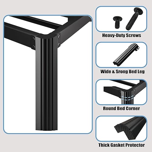 Miniatura 6 de Base de cama Individual XL con cabecera, base de colchón de metal, armazón de cama de 18 pulgadas de alto, no necesita somier, base de cama de