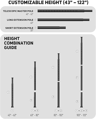 Miniatura 4 de Perchero de piso a techo, perchero telescópico de alta resistencia, 43-122 pulgadas de altura y 30-47 pulgadas de ancho, capacidad de carga total de